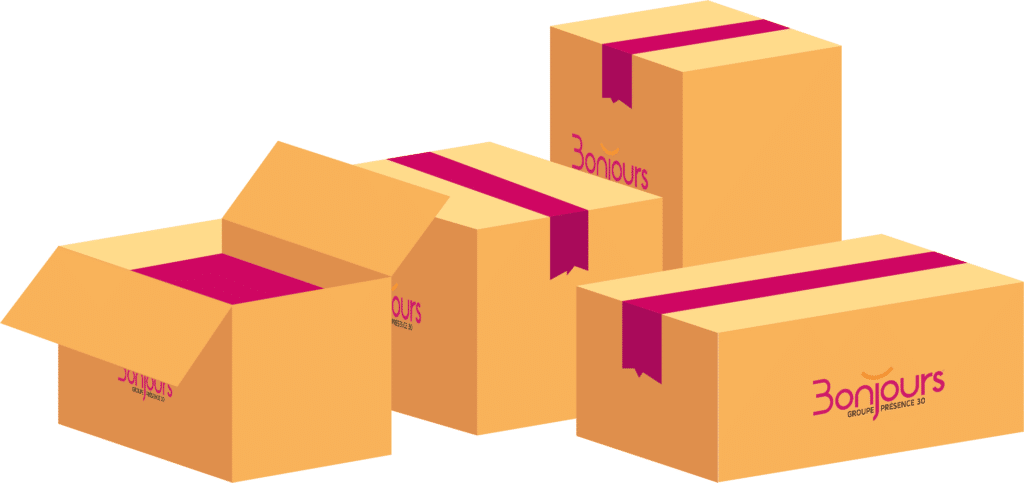 Cartons déménagement floqués Bonjours